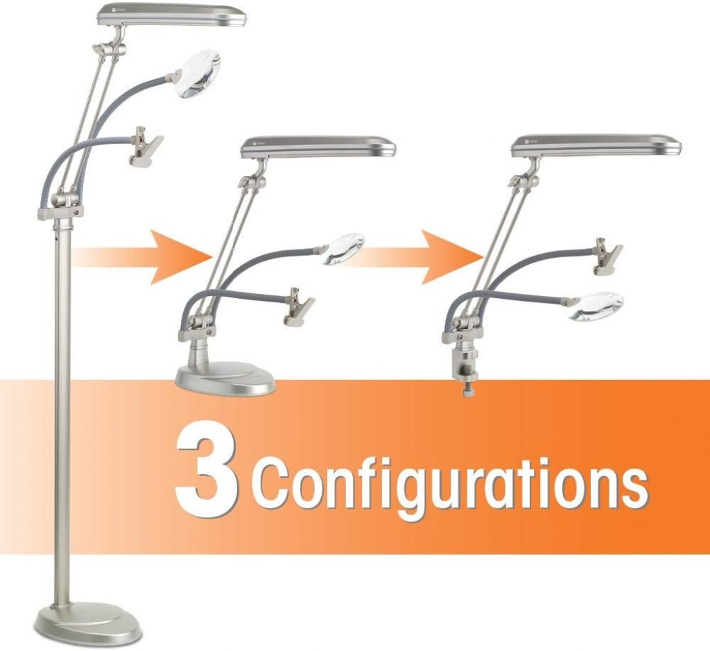 OttLite 3in1 AdjustableHeight Craft Floor Lamp with Magnifier and