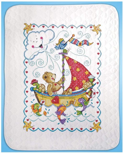 Tobin T21770 Sail Away Baby Quilt Stamped Cross Stitch Kit