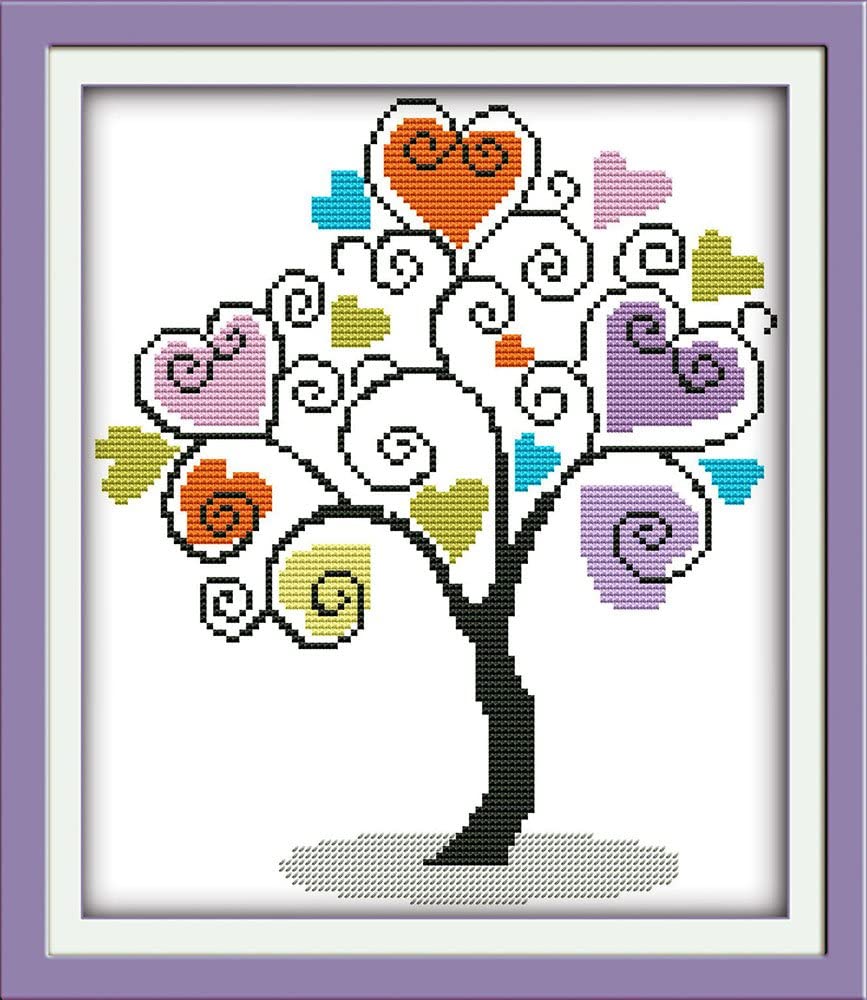 Maydear Cross Stitch Kits Stamped Full Range of Embroidery Starter Kits for Beginners DIY 11CT 3 Strands - Giving Tree 13×15(inch)