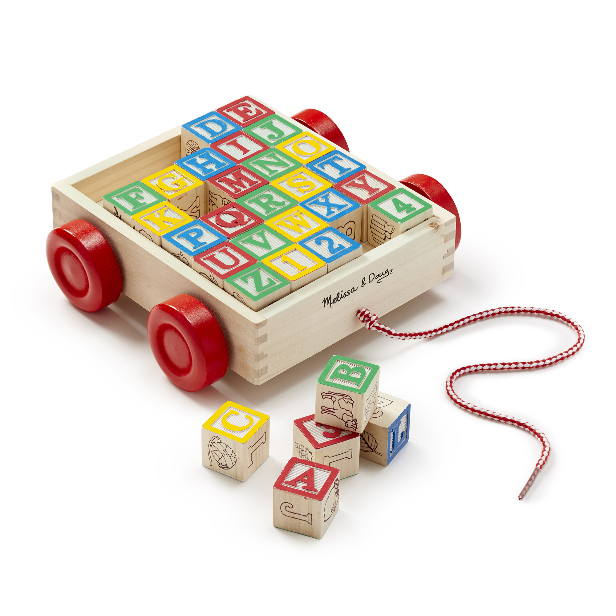 Melissa & Doug Classic ABC Wooden Block Cart With 30 Solid Wood Blocks