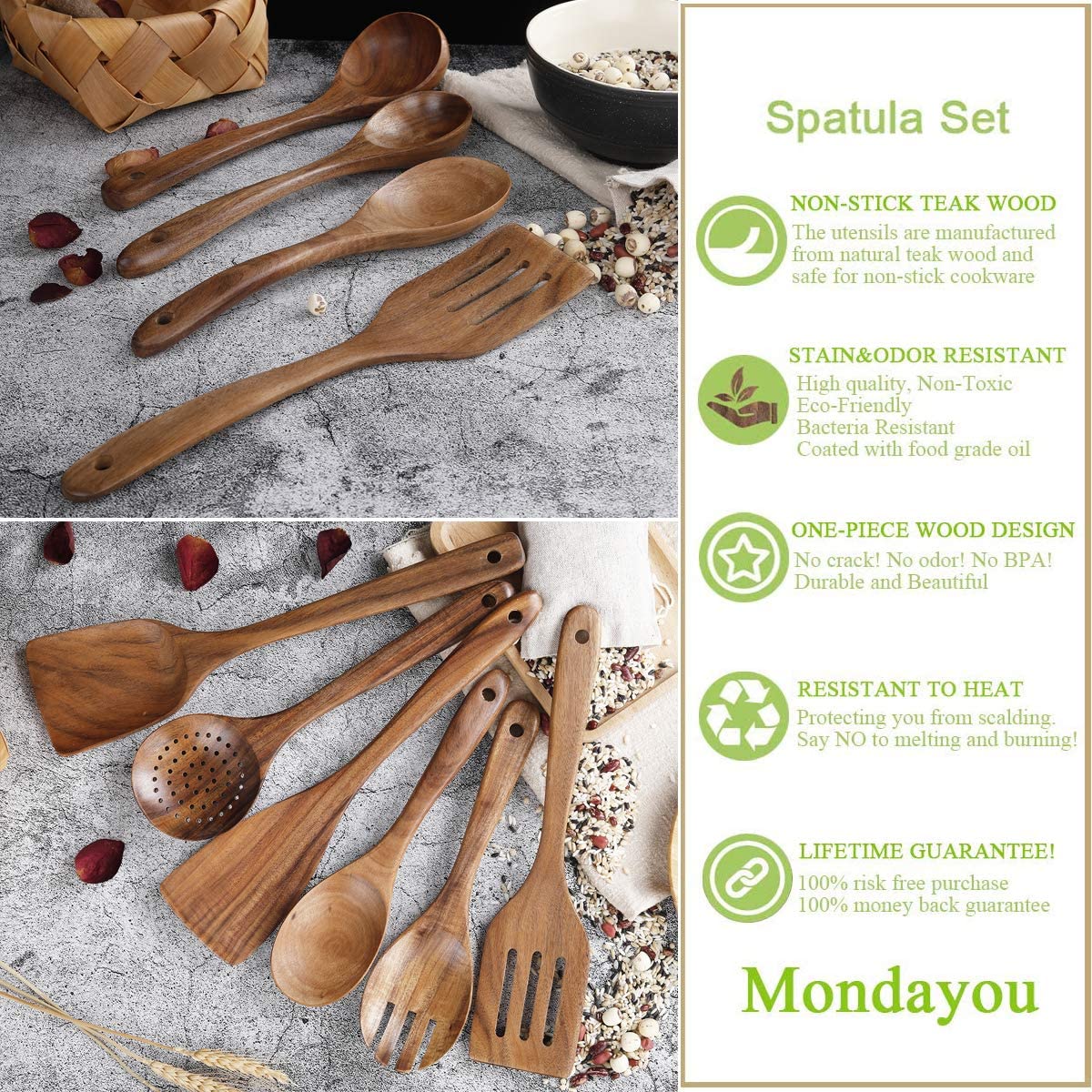 Wood Spatula & Cooking Spoons Best for Non-Stick Cookware