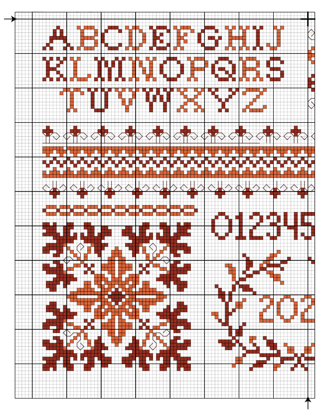 Red Quaker Cross Stitch Sampler: Lower Left Quadrant