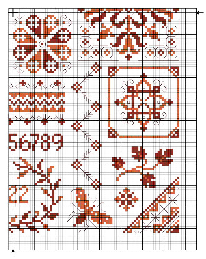 Red Quaker Cross Stitch Sampler: Lower Right Quadrant