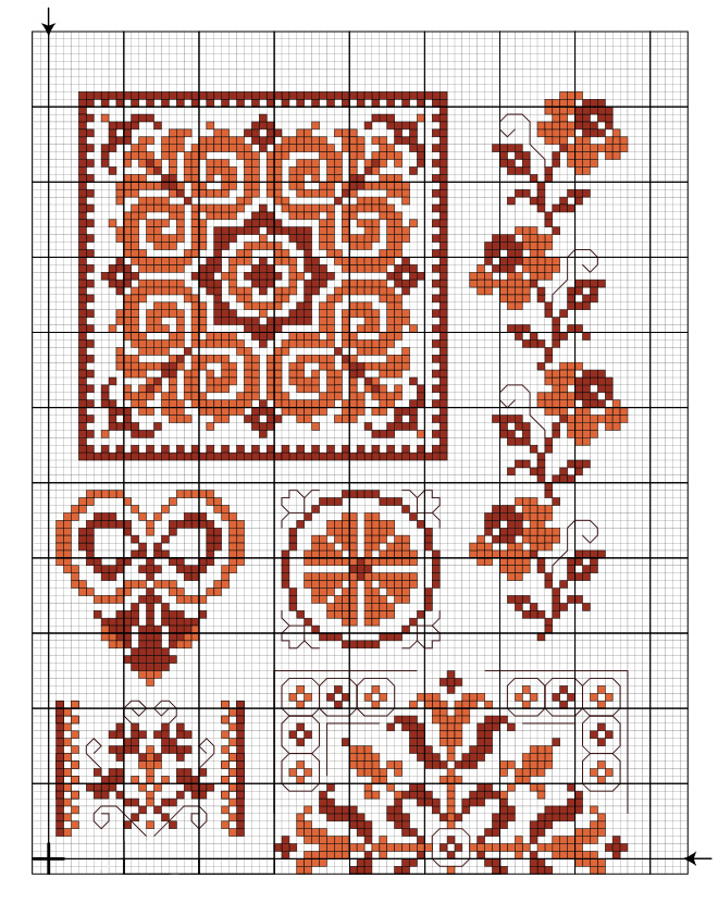 Red Quaker Cross Stitch Sampler: Upper Right Quadrant