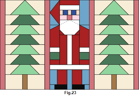 Stitch the two tree blocks and the center santa block